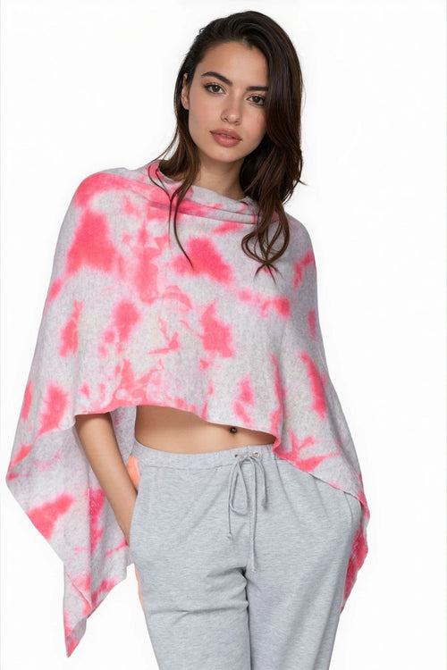 GS04TD-Sunset-Grey Cashmere Poncho Tie Dye Pink grey