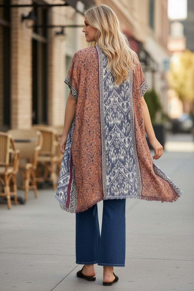 Gemini Rising Hand-Loomed Jacquard Long Kimono Coverup back view