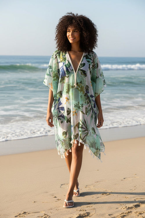 Gentle Garden Sheer and Soft Woven Coverup Kaftan Sundress