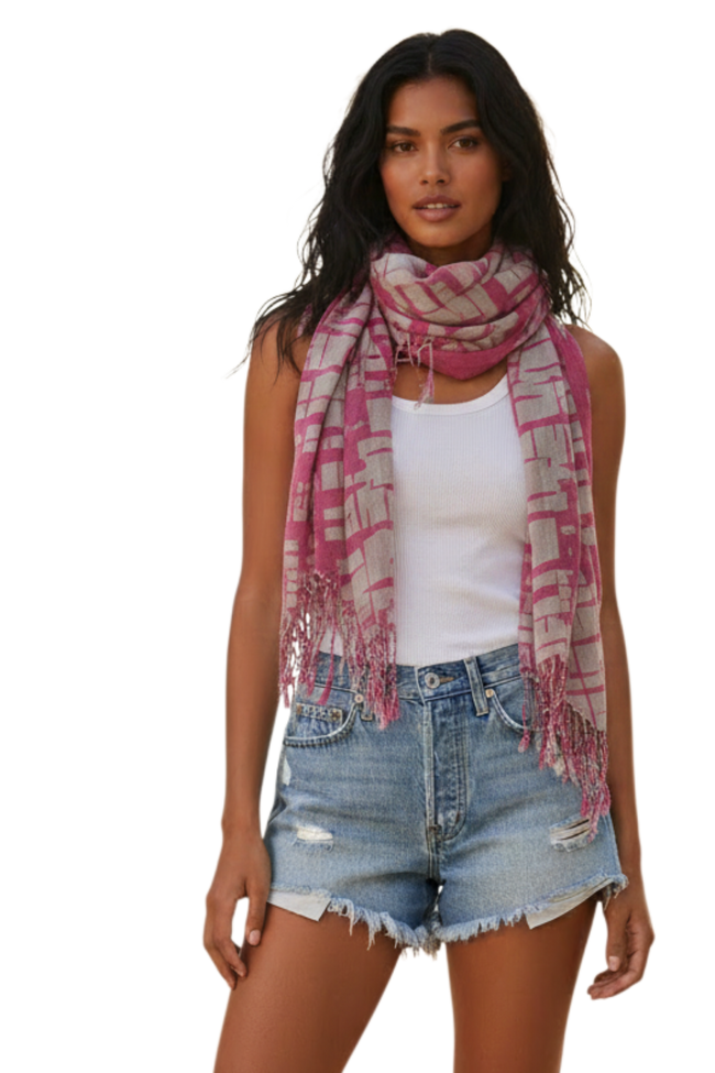 Geometric Purple Grey Abstract Print Scarf Wrap 2