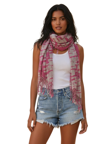 Geometric Purple Grey Abstract Print Scarf Wrap 2