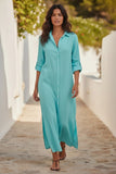 Getaway Double Gauze Cotton Maxi Button  Dress in Solid Colors  Turq blue