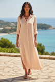 Getaway Double Gauze Cotton Maxi Button  Dress in Solid Colors dusty palm apricot