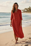 Getaway Double Gauze Cotton Maxi Button  Dress in Solid Colors red