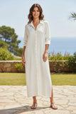 Getaway Double Gauze Cotton Maxi Button  Dress in Solid Colors white