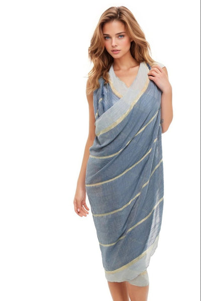 Gold Lurex Stripe Sheer Multi-Wear Coverup Vest Dress blue and gold stripe 3Stripe