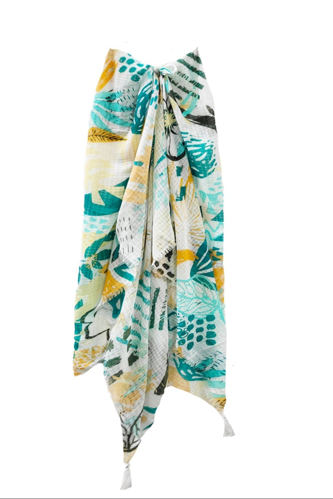 Golden Afternoon Texture Print Sarong Wrap Scarf Coverup