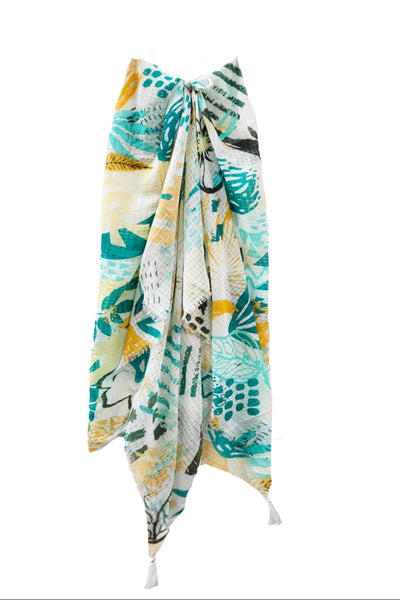 Golden Afternoon Texture Print Sarong Wrap Scarf Coverup