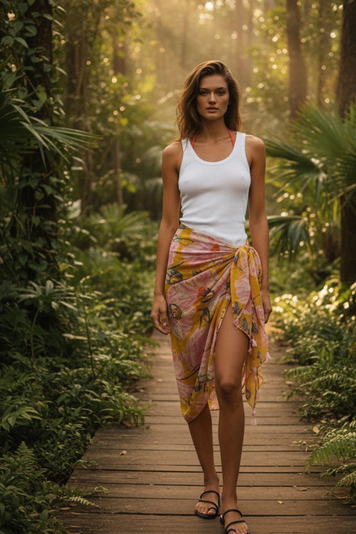 Golden Goddess Big Floral Print Scarf Wrap Sarong 3