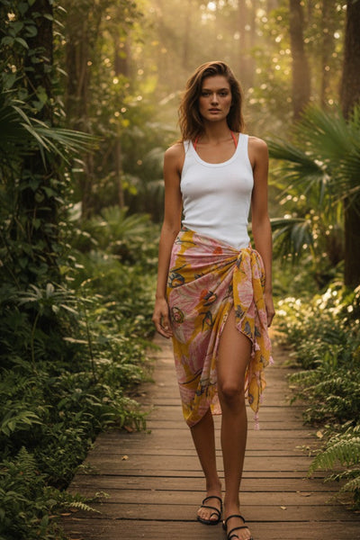 Golden Goddess Big Floral Print Scarf Wrap Sarong 3