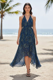 Grecian Goddess Sundress Coverup in Blue Bandana Bandit Print model mood