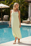Halter Fringe Beach Cover-Up Dress in Solid Sheer Gauze pistachio lime