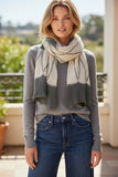 Hand-Knit Convertible Scarf with Scalloped Edge – Cream/Grey