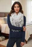 Hand Knit 2-Way Long or Mesh Cowl Neck Infinity Fringe Scarf white grey