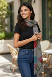 Hand Knit Floral Multi Color Jacquard Long Scarf Wrap grey multi 2