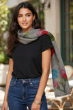 Hand Knit Floral Multi Color Jacquard Long Scarf Wrap grey multi  3