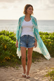 Happy High Hand Loomed Textured Jacquard Fabric Scarf Wrap teal blue
