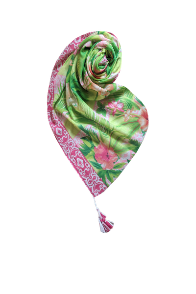 Hawaiian Paradise Lime and Pink Tropical Sarong Wrap 2