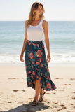 High Low Wrap Skirt in Summer Bloom and Petal Prints-P23 Navy Blue Floral Print