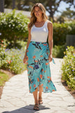 High Low Wrap Skirt in Summer Bloom and Petal Prints-P23 Turq Blue Floral Print