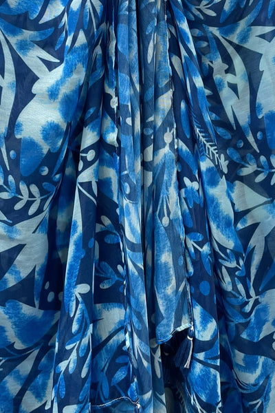Island Vibes Batik Tropical Sheer Blue Print Kimono Coverup 3