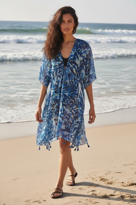 Nightfall Dark Blue Abstract Stamp Print Isle Sundress Cover-Up