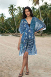 Isle Coverup Kaftan Short Dress – Okinawa Patchwork Print blue