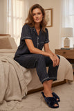 Jade Rayon Top and Pant Pajama Set in Lurex Stripe Fabric navy gold