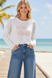 Jane Crewneck Zen Blend Sweater with Stitched Embroidery island vibes white pink