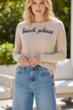 Jane Crewneck Zen Blend Sweater with Stitched Embroidery oatmeal beach please