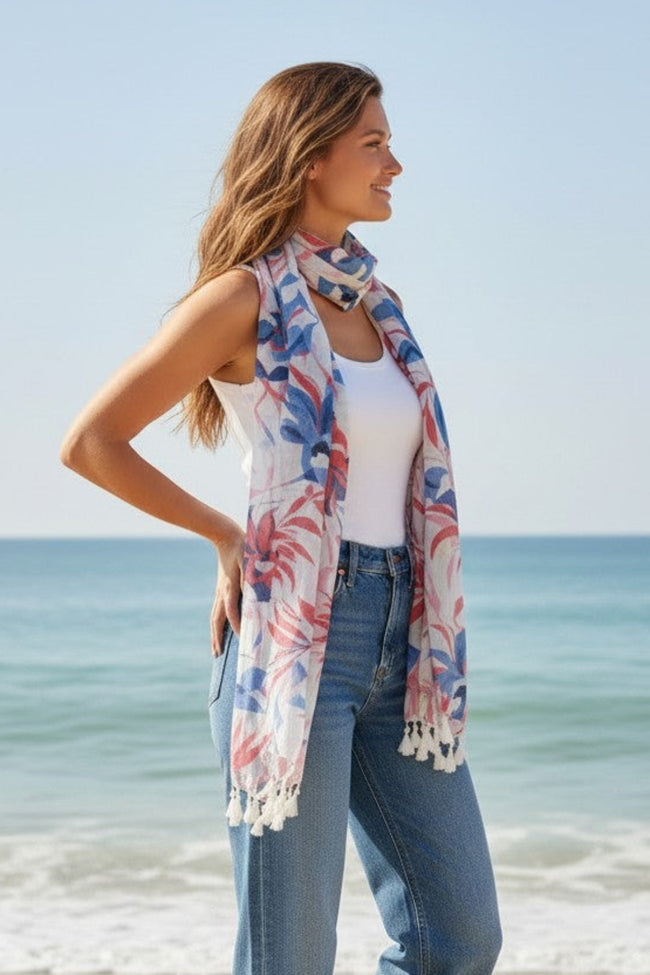 Je T'aime Floral Red and Blue Print Scarf Wrap 2