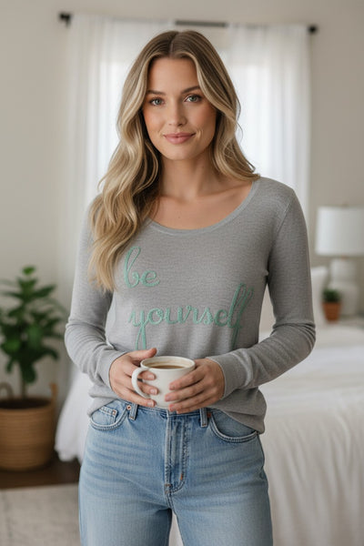 Zen Blend Crewneck Sweater with Stitched Embroidery Words