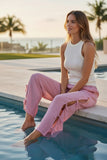 Cotton Lurex Stripe Gauze Drawstring Side Tie Beachside Pant