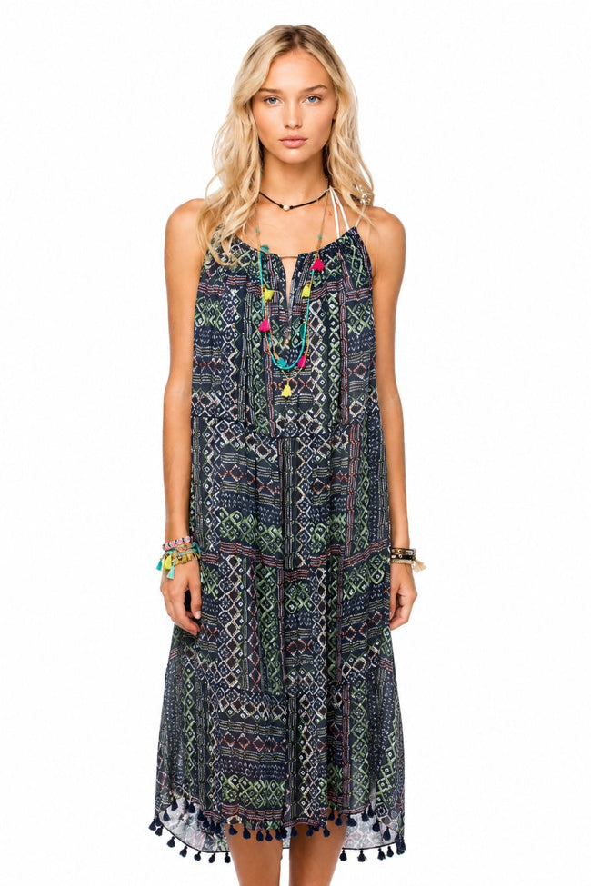 Keyhole Coverup Sundress in Geo Scribbles Blue Print dark