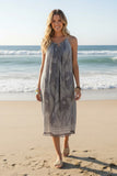 Keyhole Coverup Tassel Sundress in Bold Peony Print charcoal grey