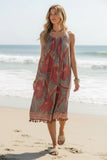 Keyhole Coverup Tassel Sundress in Bold Peony Print lipstick 