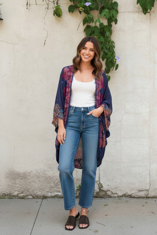 Kimono Shrug Coverup in Whole Lotta Love Novelty Jacquard Fabric 2