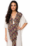 Open Shoulder Sundress Coverup in Chevron River Print with Tassel