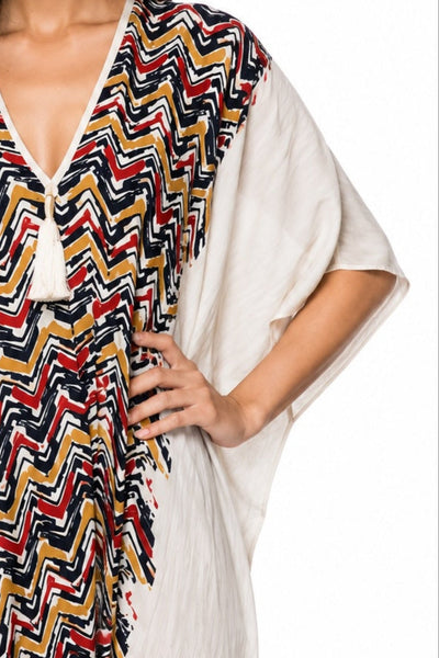 L19 Enchanting Garden White Natural Caftan Coverup