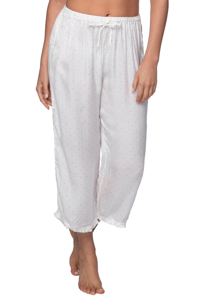 Charlotte Satin PJ Pant in White with Tiny Dots Prints