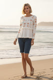 Layla Cotton Peplum Gauze Top with Stitched Embroidery white 