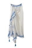 Leaf Dot White and Blue Embroidery White Cotton Sarong Wrap Coverup 3