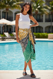 Leafy Tribes Satin Print in Yellow, Green and BlackSarong Wrap