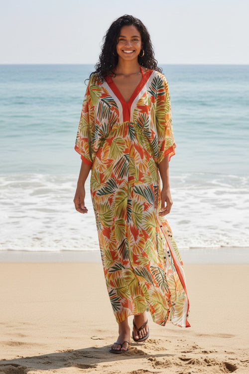 Leaves on the Wind Fiesta Bright Color Luxury Poolside Coverup Maxi Sundress