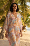 Leaves on the Wind Pastel Colors Luxury Modal Print Coverup Up Kaftan 2