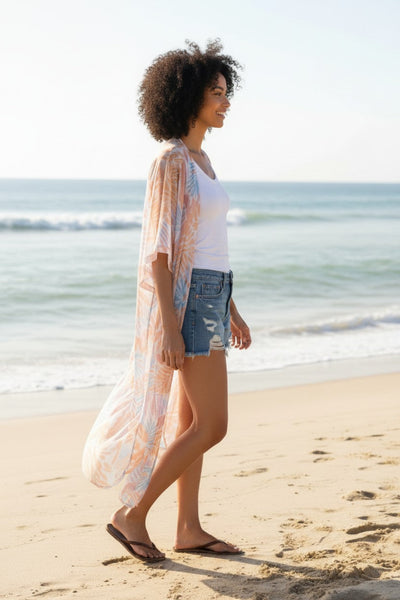 Leaves on the Wind Pastel Luxury Modal Print Made into a Kimono Coverup 2