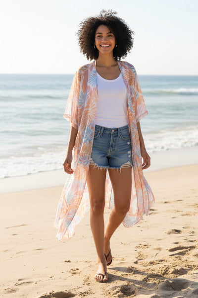 Leaves on the Wind Pastel Luxury Modal Print Made into a Kimono Coverup