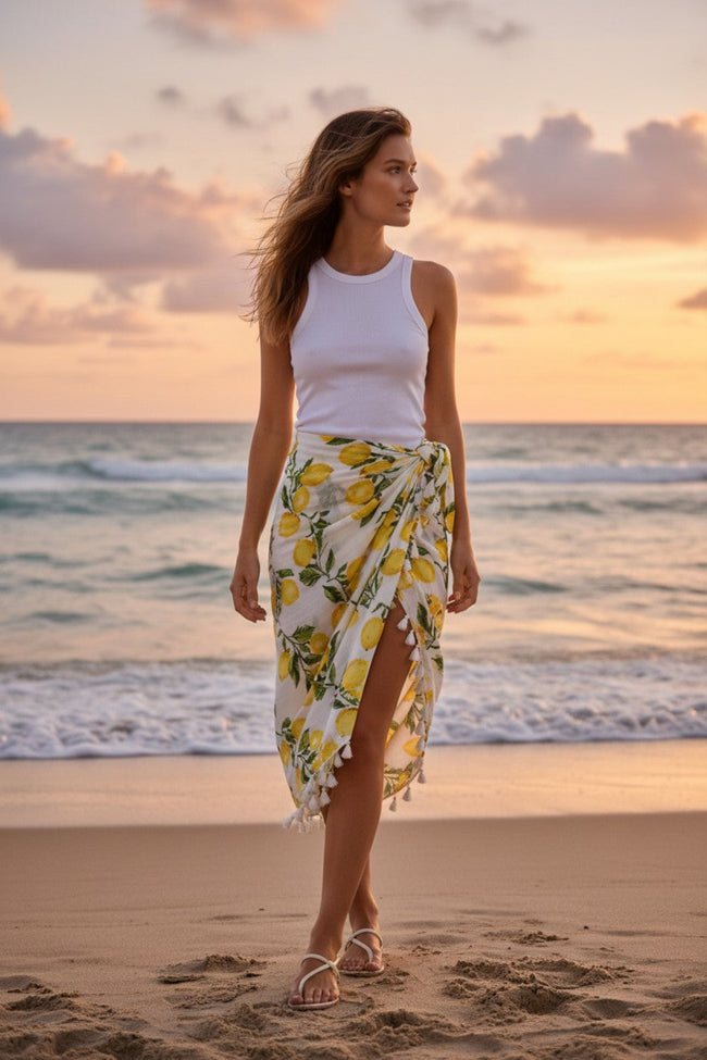 Lemon Balm Tassel Print Scarf Wrap Sarong