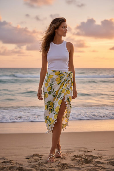 Lemon Balm Tassel Print Scarf Wrap Sarong