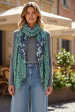Leopard Damask Print Extra-Fine Wool Scarf Wrap sky blue, navy, mint yellow leopard pritn mixed print